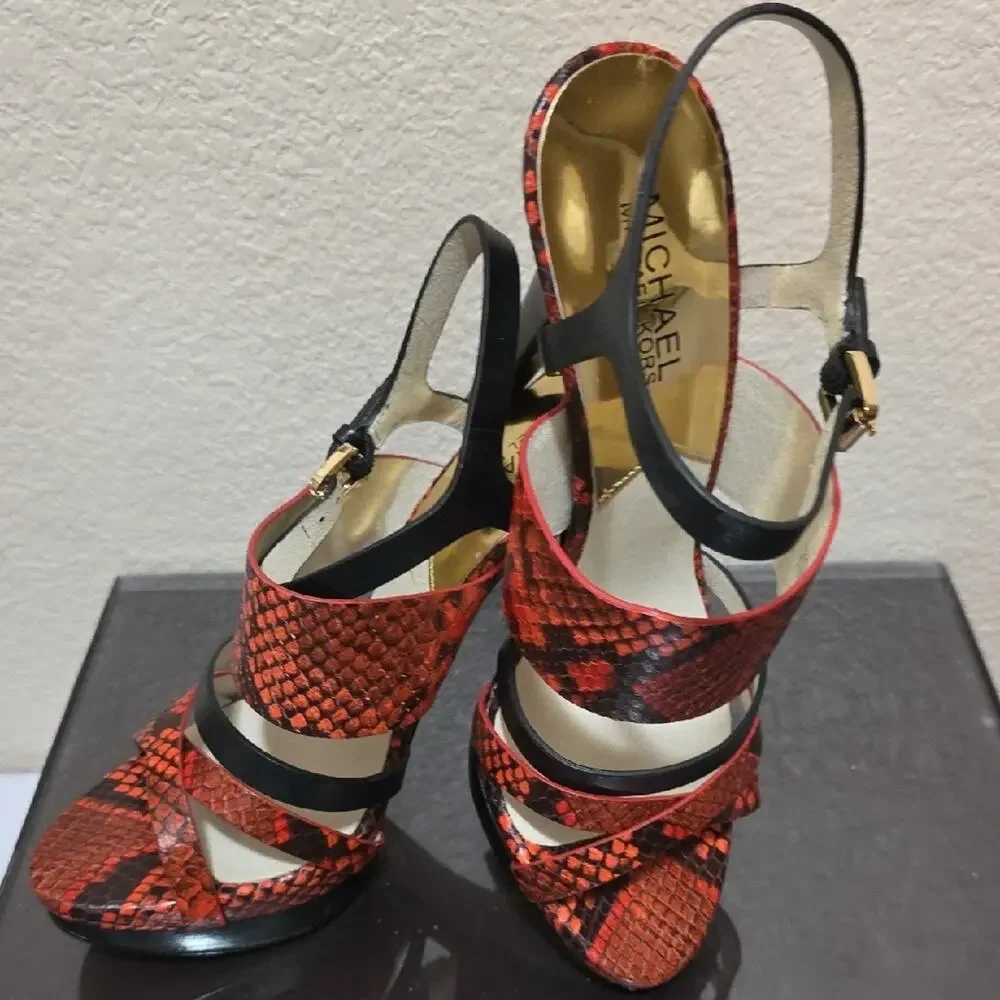 MICHAEL Michael Kors Mandarin and Black Snakeskin Heels